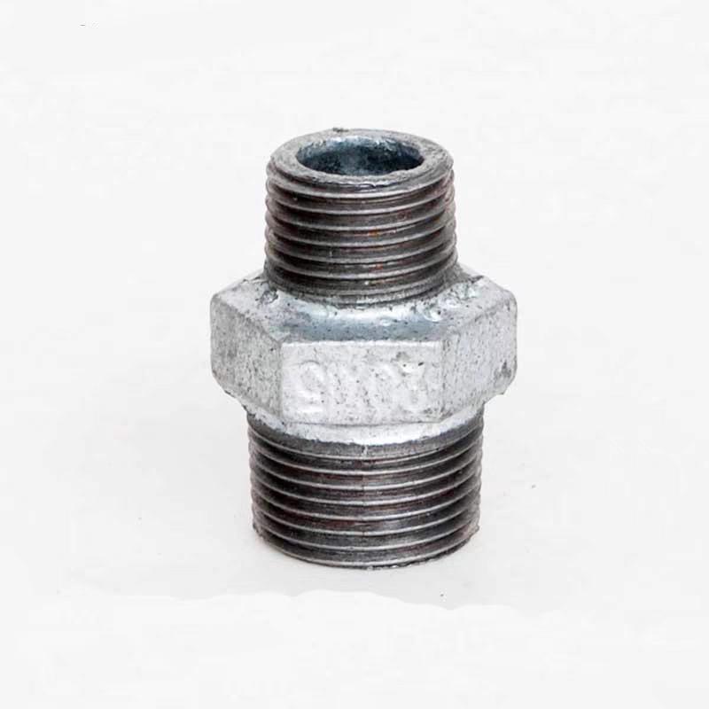Galvanized Dual-Ended Hex Nipple Connector, Malleable Iron Pipe Fitting, Equal & Variable Diameter Options