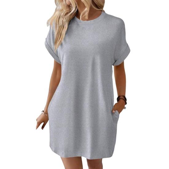 Женское платье с круглым вырезом, короткими рукавами, боковыми карманами, свободное однотонное платье длиной выше колена, рукав «летучая мышь»