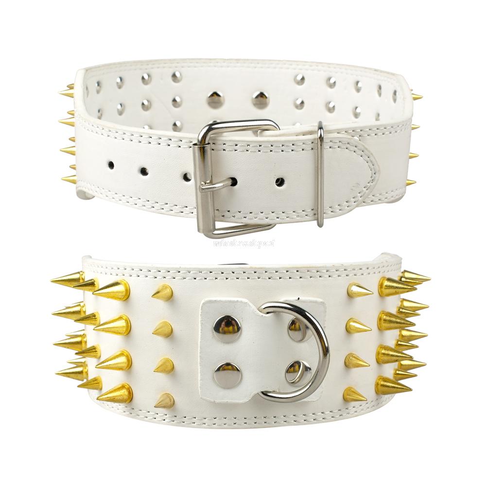 Wide Spikes Studded Leather Pet Dog Collar, Large Breeds, Pitbull, Doberman, M, L, XL Sizes, 3 Inch