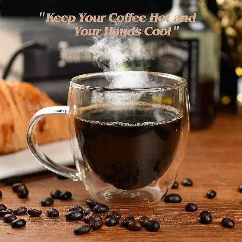 150/250/350/450 мл Двухслойная прозрачная стеклянная кофейная чашка с ручкой Двухслойная теплоизоляция Высокотемпературная чашка для сока и молока