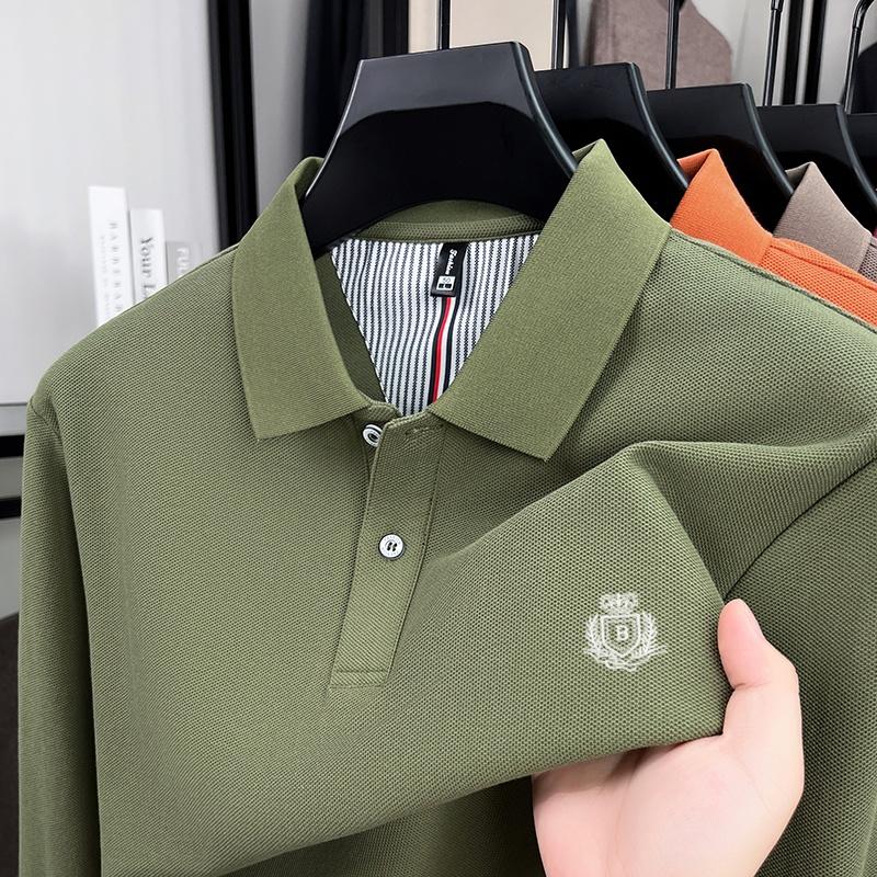 100% Чистый Хлопок Высококлассный Бренд Мужская Рубашка Поло с Длинным Рукавом Осенняя Мода Новая Роскошная Оригинальная Вышивка Топ Футболка для Гольфа