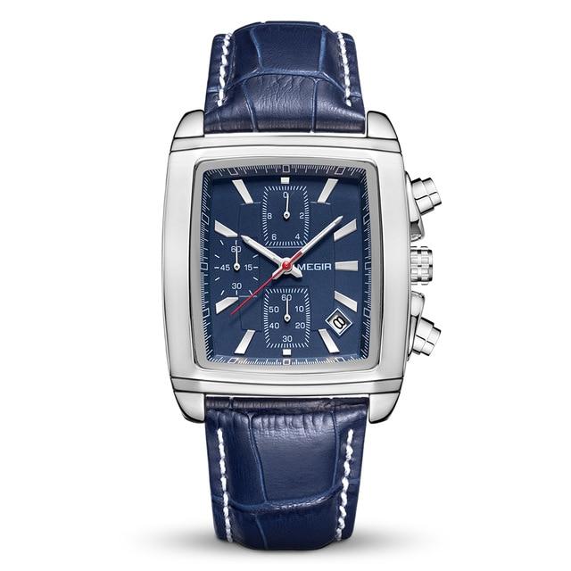 Мужские кварцевые часы MEGIR прямоугольной формы, на кожаном ремешке