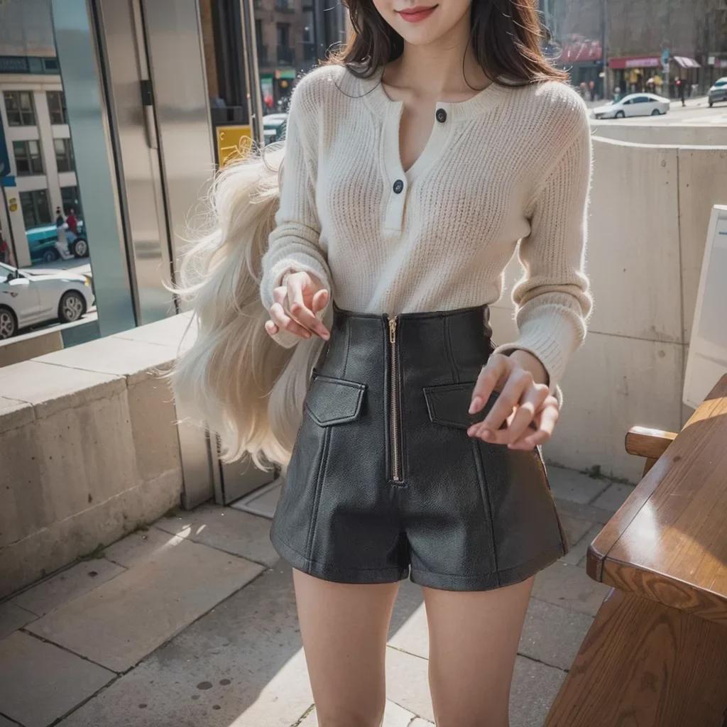 High-Waisted PU Leather A-Line Shorts for Women - 2023 Autumn/Winter Korean Style Fashionable Wide-Leg Hot Pants