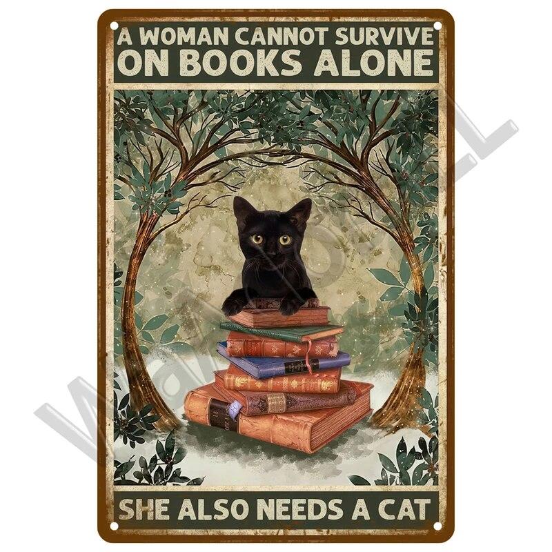 Металлический знак в стиле ретро, ​​черный кот, постер, забавный оловянный знак с котом, винтажная табличка с изображением животного, домашний декор, настенное искусство, зоомагазин, садовая табличка для бара для собак