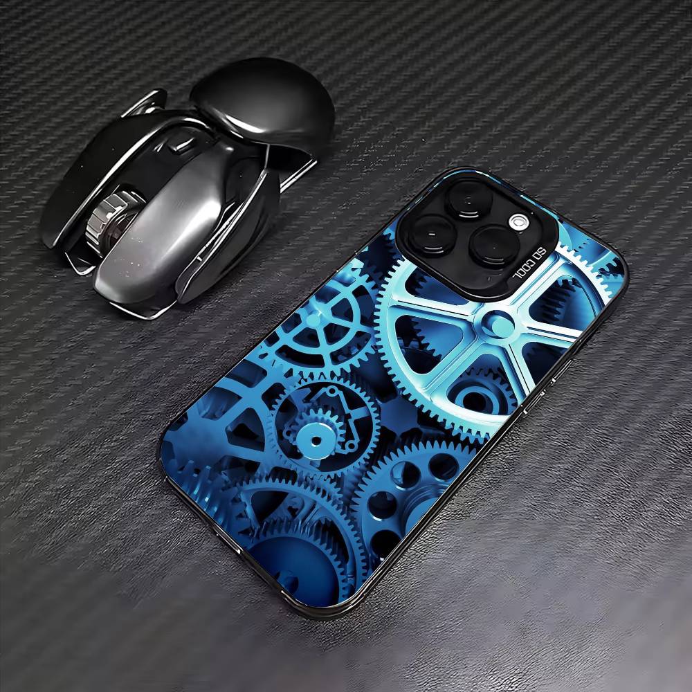 Chromatic Gear pattern Phone Case For iPhone17,16,15,14,13,12,11 Plus,Pro Max Colored Silver Plated Inside Cover