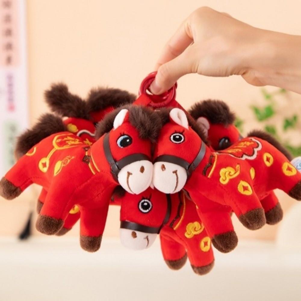 Red Color Plush Horse Keychain Lucky Horse Zodiac Pony Figurine Horse Doll Pendant Student Use