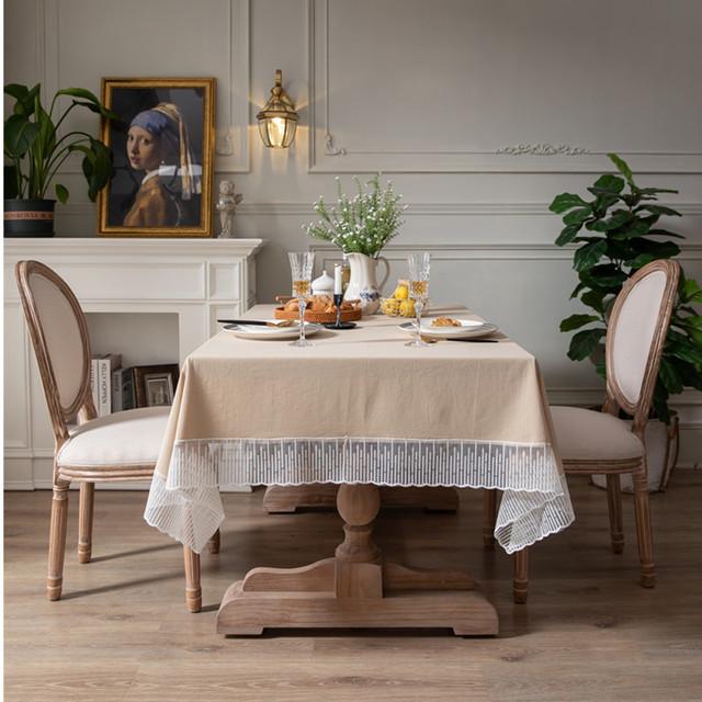 Однотонная кружевная скатерть для стола в стиле ретро, хлопковая скатерть для кухни, столовой, праздничного украшения стола