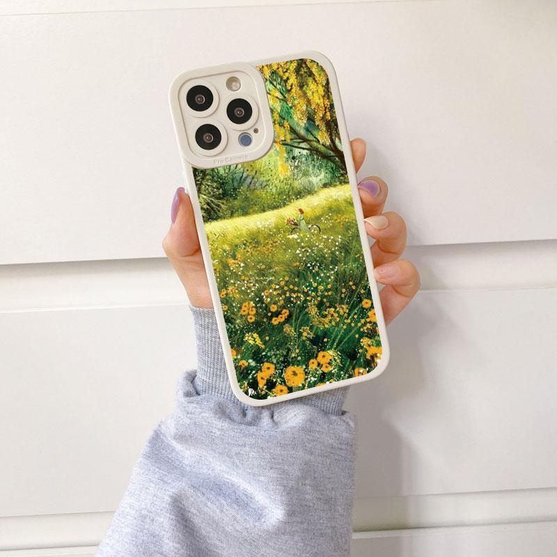 Мультяшный зеленый газон пригородный отдых чехол для телефона для IPhone 14 11 12 13 Pro Max 7 8 14 Plus SE2 XR XS X винтажный милый мягкий чехол