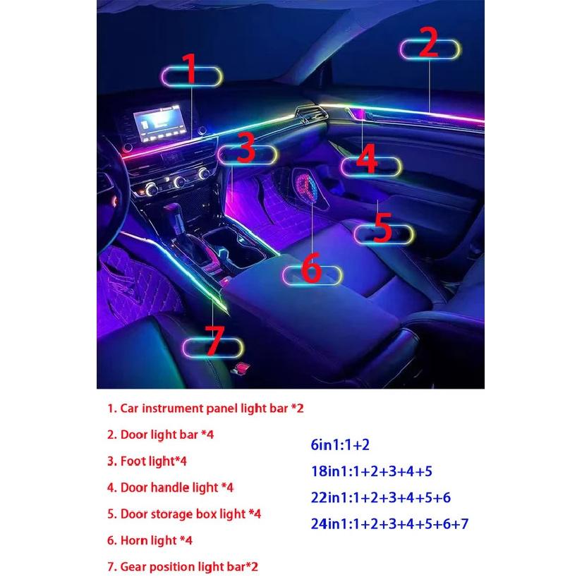 10/14/18 в 1 Светодиодные автомобильные атмосферные огни 213 64 цвета RGB Symphony Streamer Bluetooth Радужные акриловые полосы Комплект атмосферных ламп 12В