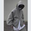 Men's Gray Hooded Zipper Cardigan Jacket: 2024 BF Style, Loose Fit, Drop Shoulder.
