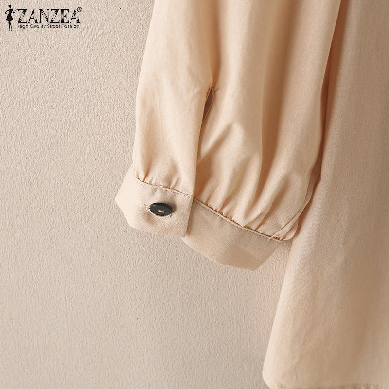 ZANZEA Womens Lace Splice Round Neck 3/4 Sleeve Loose Blouse