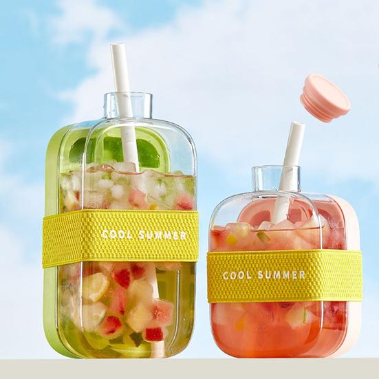 2 in 1 Ice Cube Mold Flexible Silicone Bottom Twist Demoulding Ice Tray with Straw Ice Cube Tray And Water Bottle Leakproof Portable Ice Water