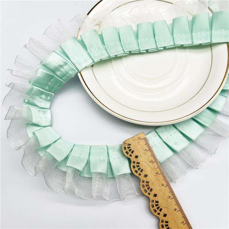 Элегантный и изысканный 4 см двойной складки прозрачный шифон кружево одежда подол одежда DIY аксессуары многоцветный кружевной тесьма ремесла изготовление лент