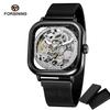 Fashion Forsining Top Men Mechanical Watches Automatic Self-wind Golden Transparent Mesh Steel Wristwatch For Man Male Hour