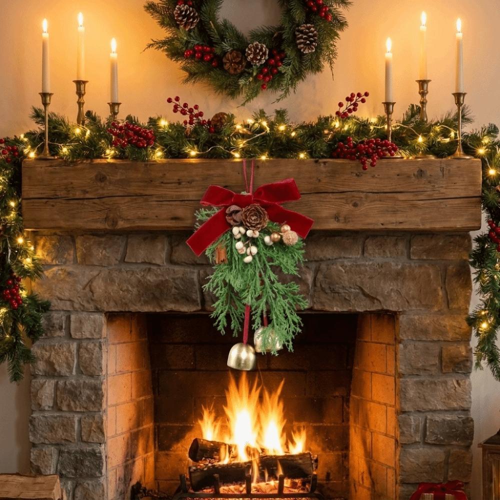 Metal Bell Christmas Wreath Pine Cones Xmas Tree Hanging Ornaments Door Garland Front Door Decor