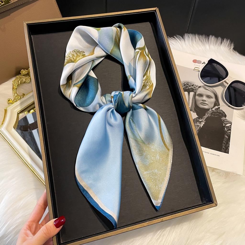 New Luxury Print 70*70cm Silk Square Scarf Women Soft Satin Hairband Neckerchief Tie Female Headband Foulard Bag Ribbon Gift