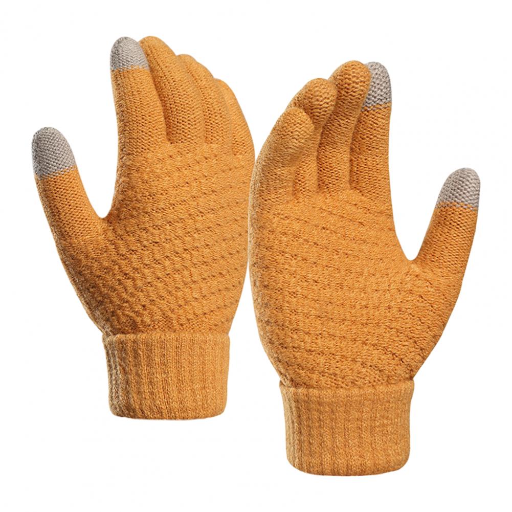 1 Pair Women Men Autumn Winter Knitting Gloves Solid Color Thickened Ribbed Cuffs Ridding Gloves Windproof Gloves