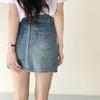 Юбка винтажная короткая, молодежная, стройнящая, А-силуэт, повседневные карманы, разрез, облегающая, до середины тела, ультракороткая юбка, женская летняя модная джинсовая короткая юбка