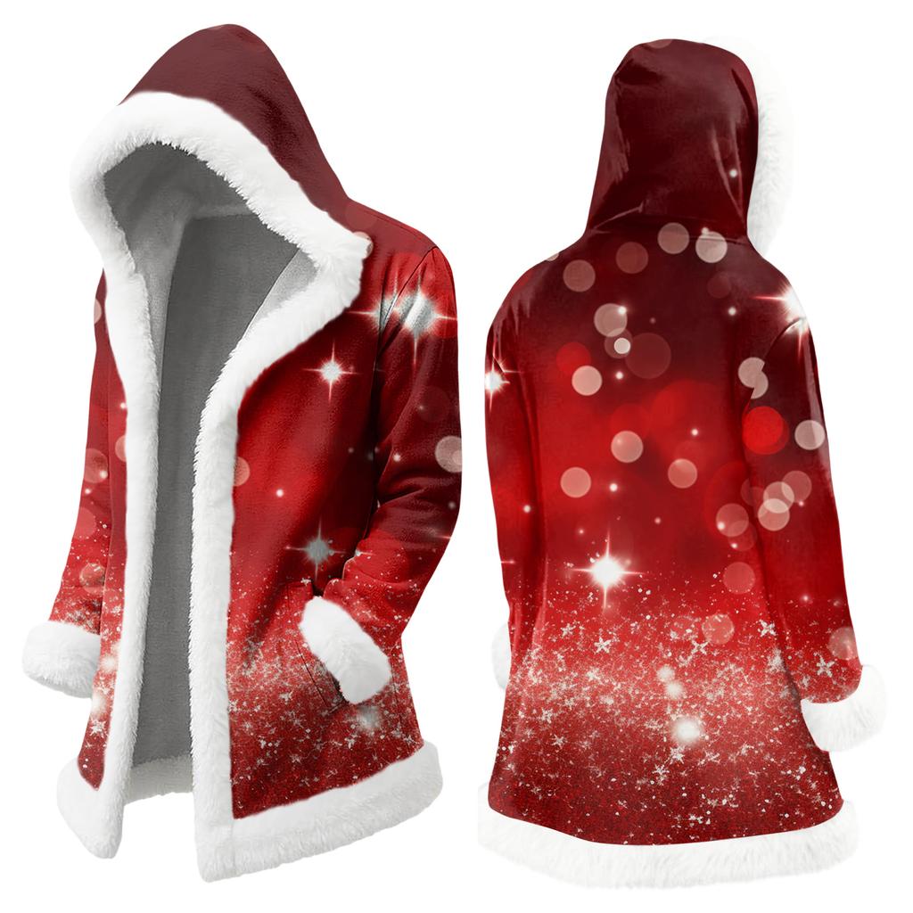 Unisex Casual And Fashionable Plush Collar Hooded Long Sleeved Floral Gradient Printing Jacket