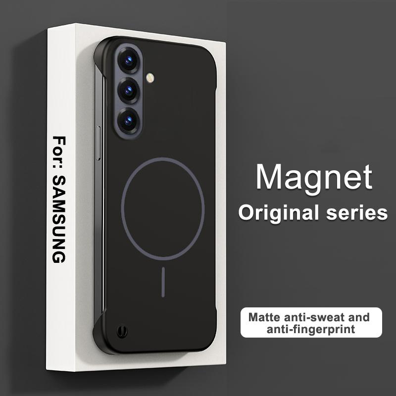 For Magsafe Frameless Magnetic Case For Samsung S26 S25 S24 S23 S22 S21 S20 FE Plus Note 20 Ultra Solid Color Hard PC Back Cover