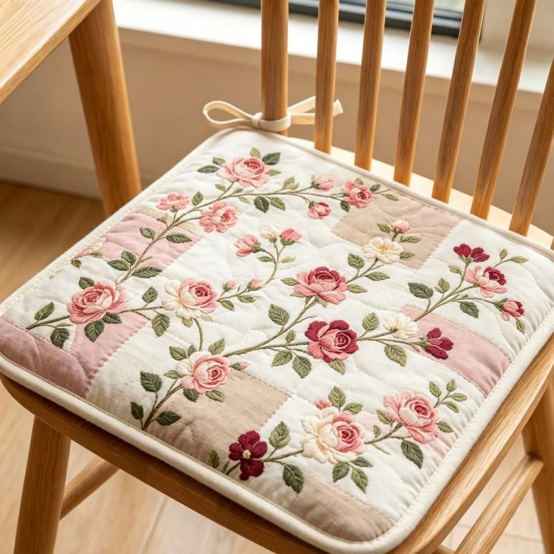 Quilted Printed Chair Cushion Flower Dining Room Living 18in 16in