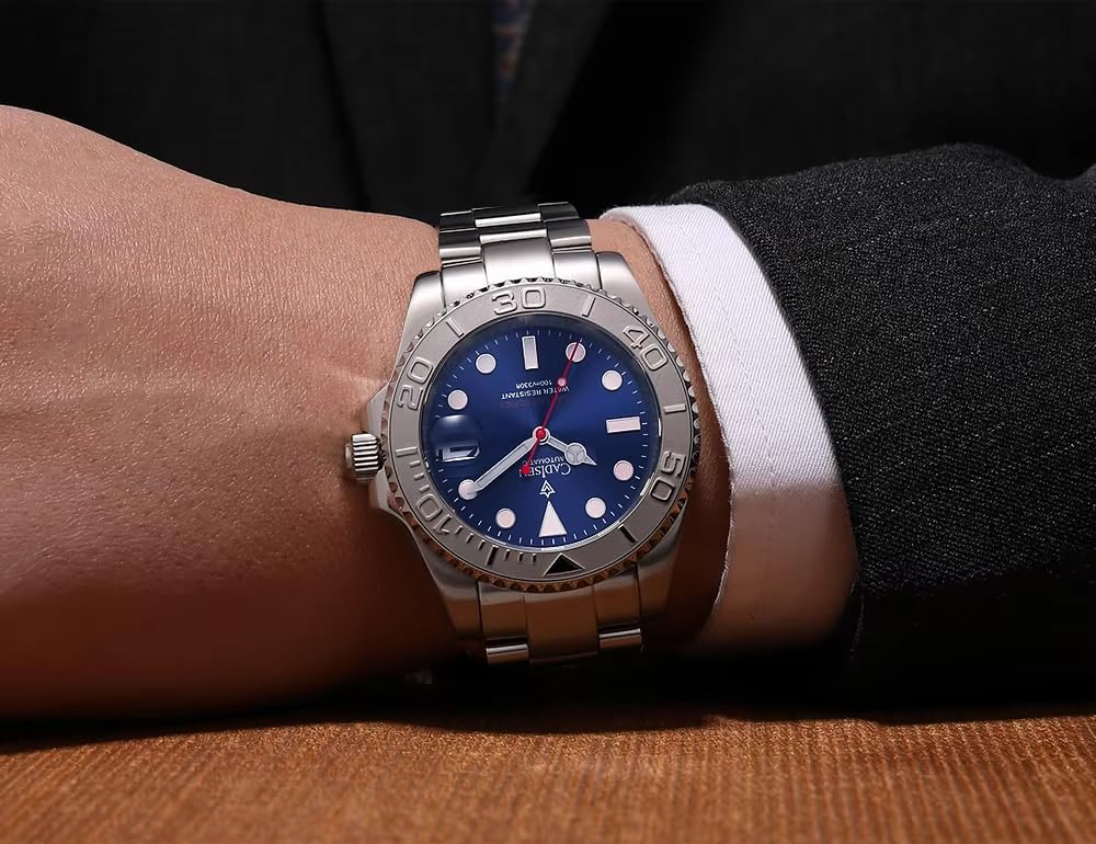 Cadisen Сделано в NH35 Yacht Немецкий Ретро Водонепроницаемость до 10 Механический Корпус Работа Платье Нержавеющая сталь Сапфир Подарок на совершеннолетие C8210 Мужские часы,