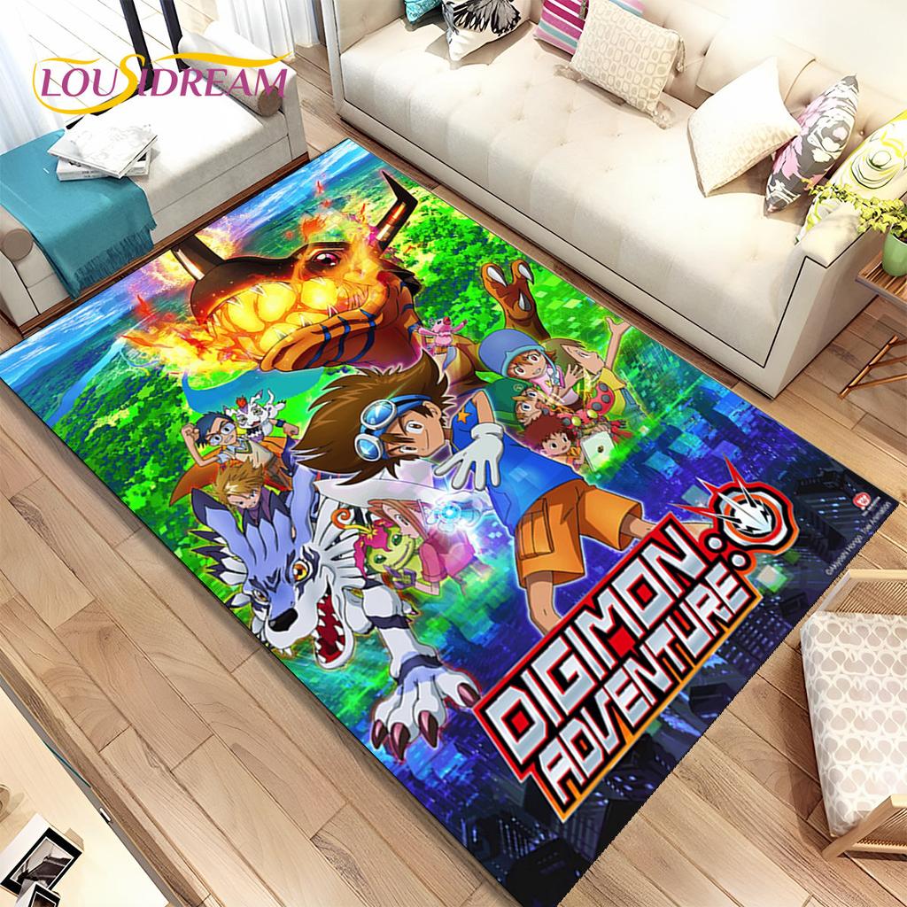 Cartoon Digimon Adventure Area Rug Large,Carpet Rug for Living Room Bedroom Sofa Doormat Decoration, Non-slip Floor Mat Cover 3D