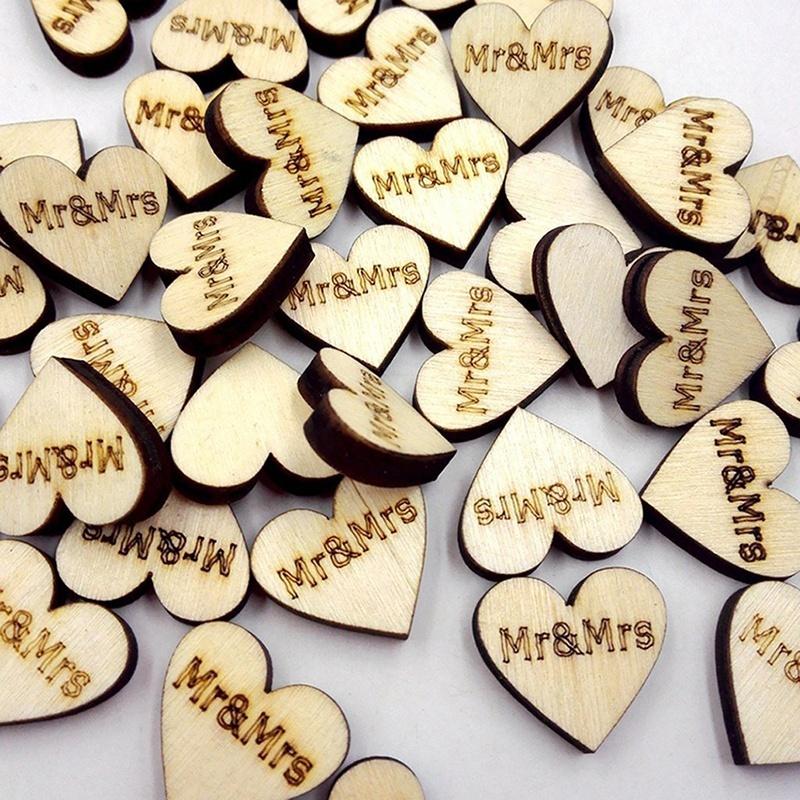 Новая упаковка из 50 деревянных резных свадебных украшений в форме сердца, разбросанных украшений для стола, рукоделия