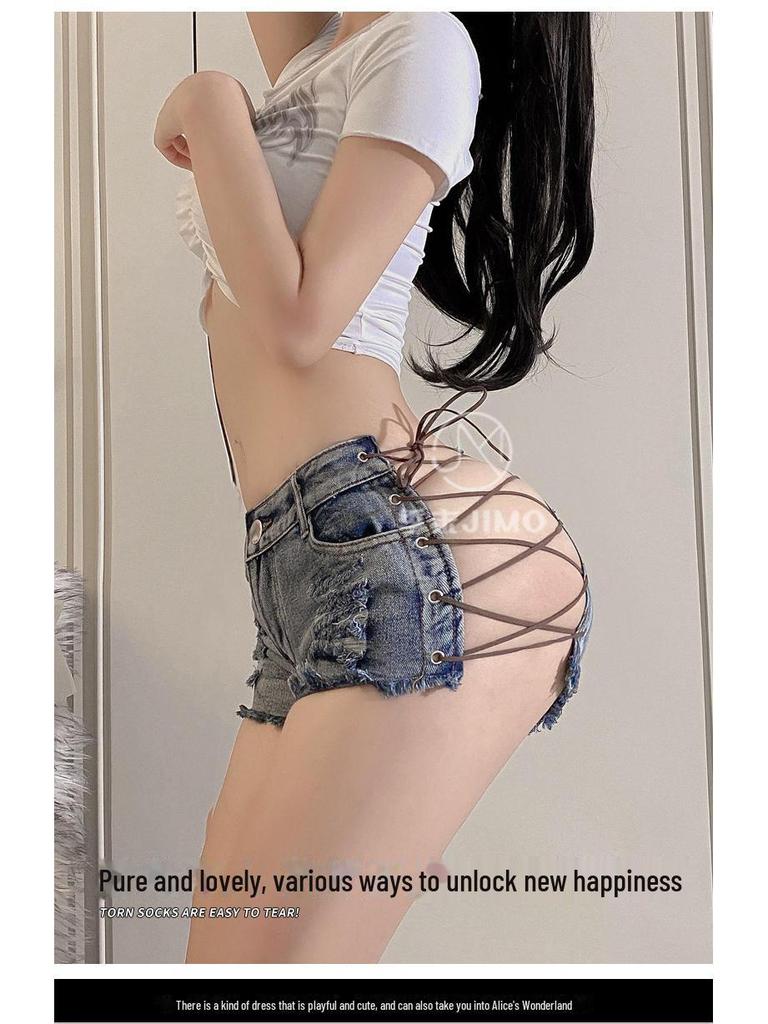 Sexy Denim Strap Lingerie: Hollow Nightclub Style Triangle Panties & Hot Shorts