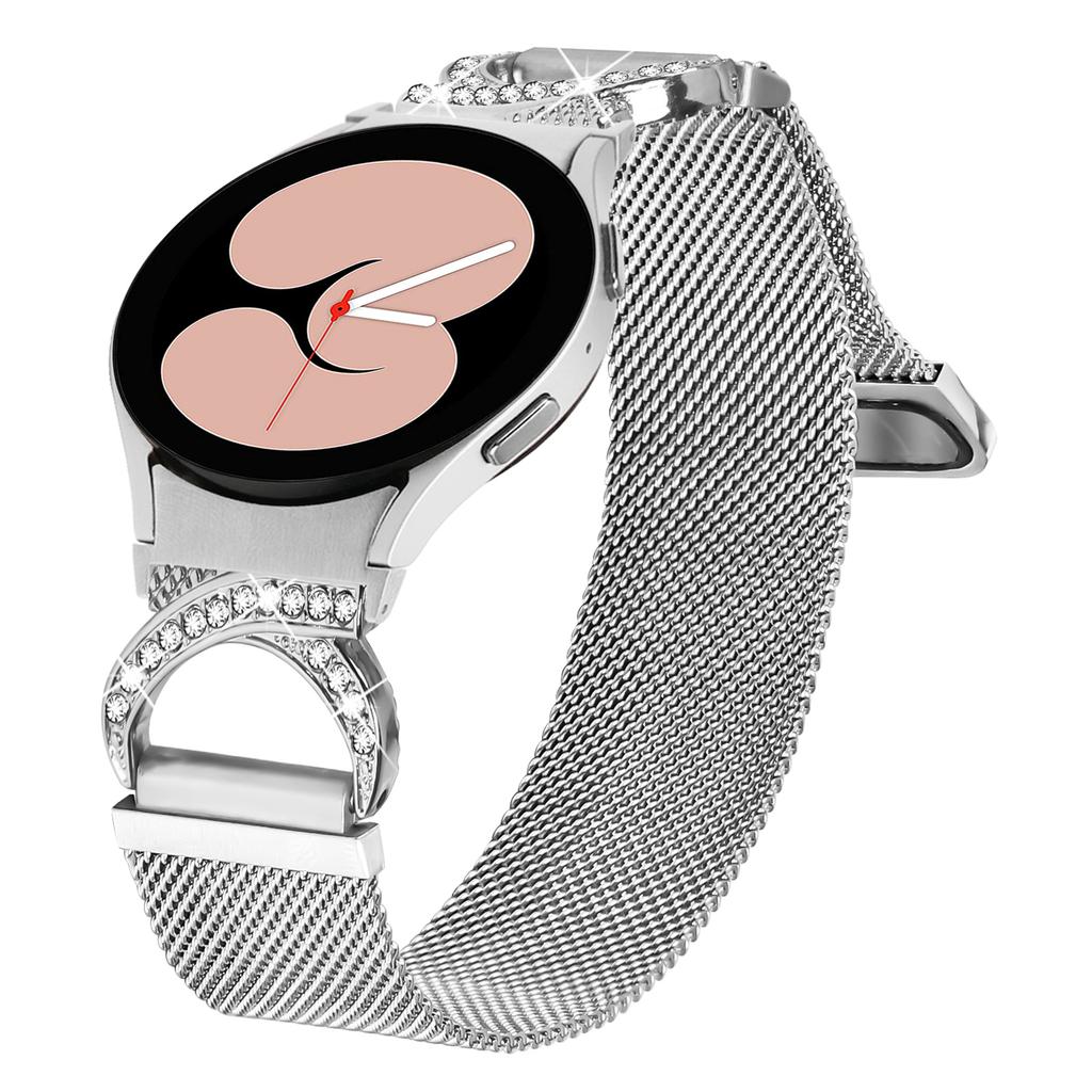 Watch Strap with Quick Release Connector for Samsung Galaxy Watch6 Classic 47mm 43mm/Watch6 44mm 40mm Milanese Silver Watch Band Rhinestone Decor