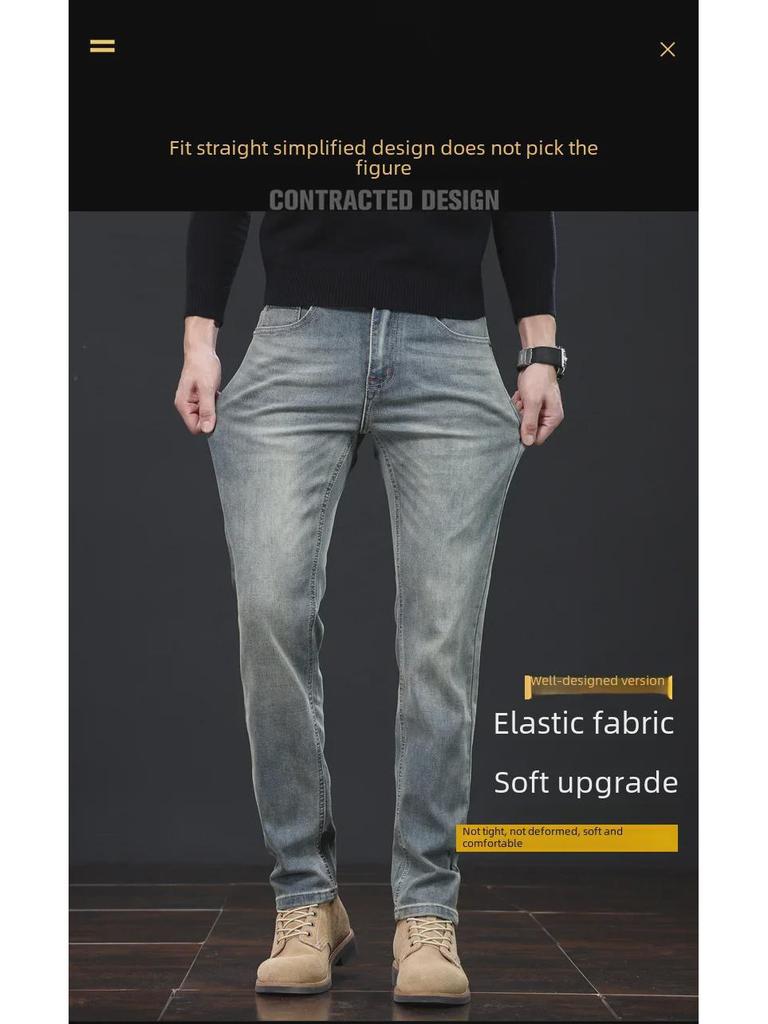 Мужские джинсы прямого кроя в стиле ретро с потертостями High-End на весну и осень