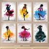 Nordic Black Woman Dancing Poster Abstract Watercolor Canvas Wall Art Decorative Paintings Prints Picture Living Room Home Decor