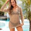 Summer Women's Beach Shirt Hollow Out Long Sleeve Seaside Holiday Swimwear Sunscreen Cover-ups