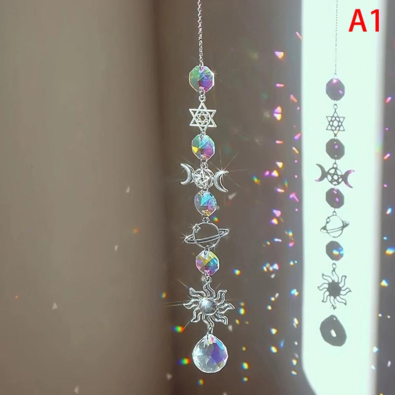 1Pc Crystal Wind Chime Moon Sun Star Catcher Diamond Prisms Pendant Dream Catcher Rainbow Hanging Drop Home Windchime