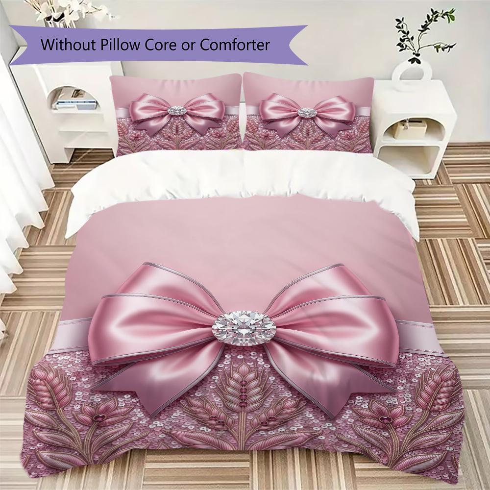 Luxury Bow Pattern Bedding uilt Set uilt Cover Pillowcase Home Decoration Birthday Gift (1 * duvet cover + 2 * pillowcase without core)