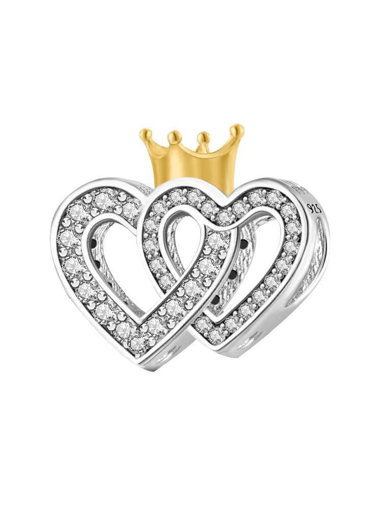 Медный ажурный кулон-шарм в виде двойного сердца и звезды с энергетическим камнем, подходит для браслетов, для самостоятельного изготовления женских украшений