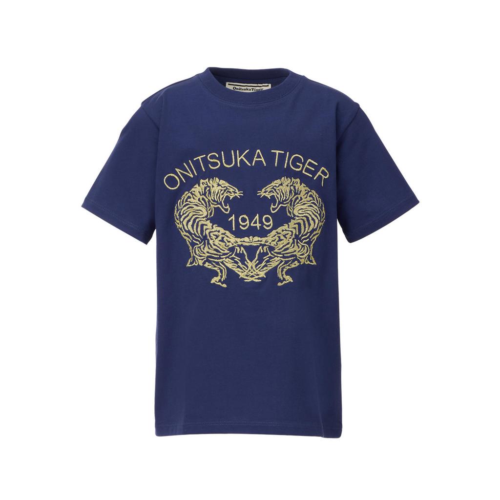 ONITSUKA TIGER T-Shirt Ss25 Fashion Simple Round Neck Pullover Short Sleeve Kids Tops Navy-Blue 2184A271-400