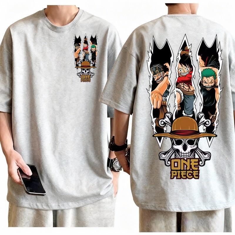 One Piece Команда Соломенной Шляпы Рип Клоу Харадзюку Футболка Мужская 100% Хлопок Аниме Графическая Футболка Круглый Вырез Короткий Рукав Повседневный Уличный Топ