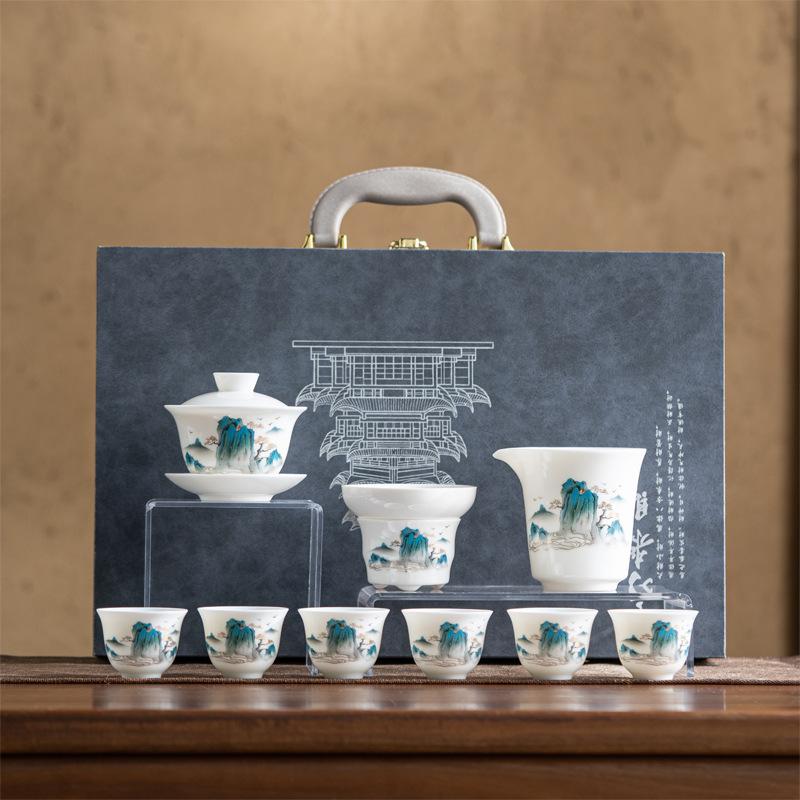 Высококачественный фарфоровый чайный сервиз Sheep Fat Jade для дома и офиса, чайный сервиз Kung Fu, подарочная коробка для заваривания чая Panda