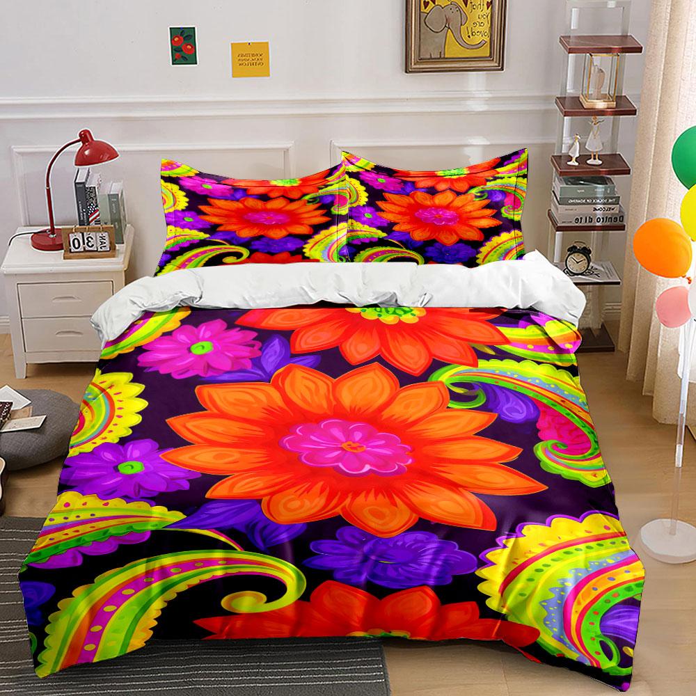 Bright flowers and paisley. Bedding sets Duvet cover sets Duvet covers Pillowcases(1 * Duvet Cover 2 * Pillowcases without duvet insert)