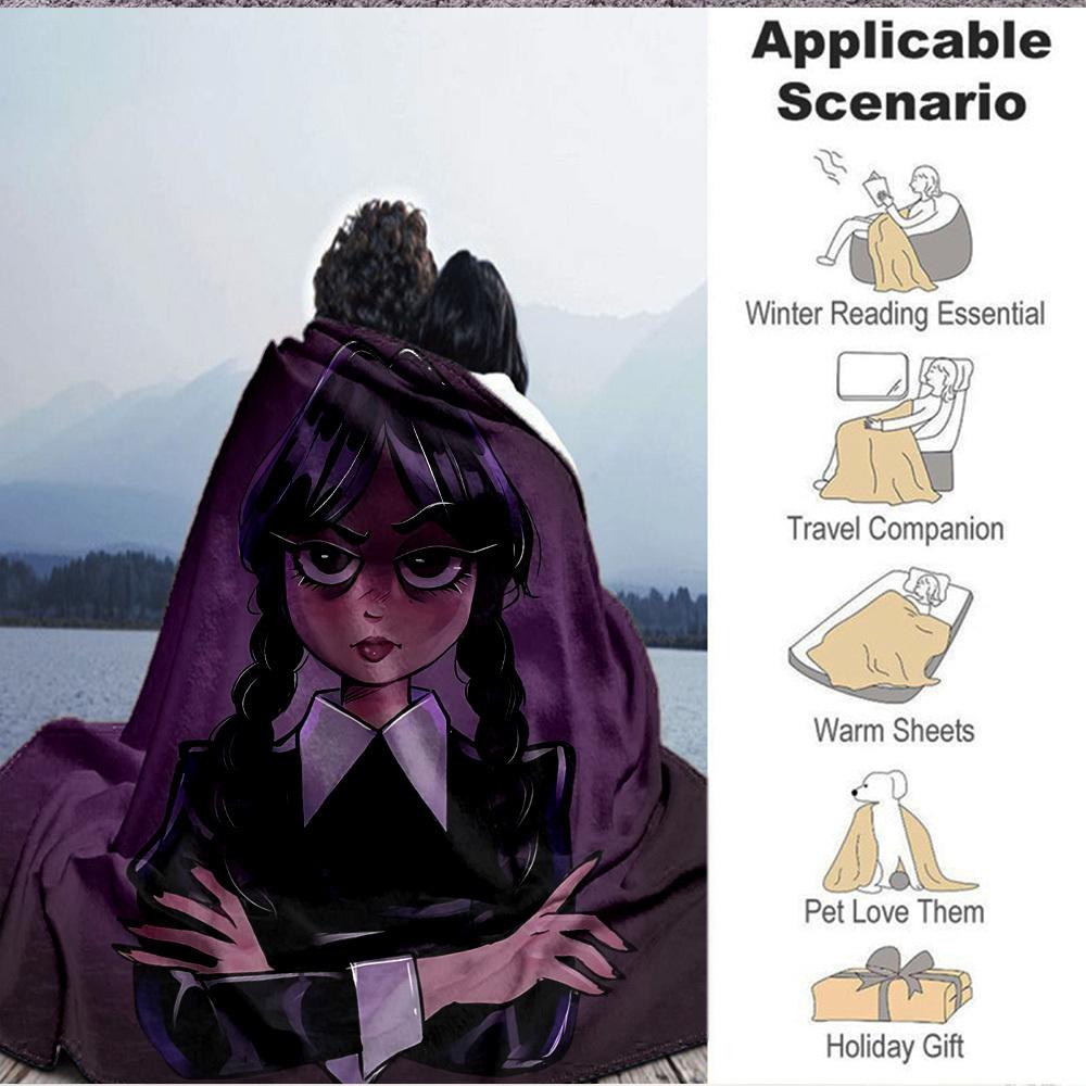 1 шт. Плед Уэнсдей Аддамс Легкий фланелевый плед Покрывало для дивана, кровати, путешествий, кемпинга, гостиной, офиса, дивана