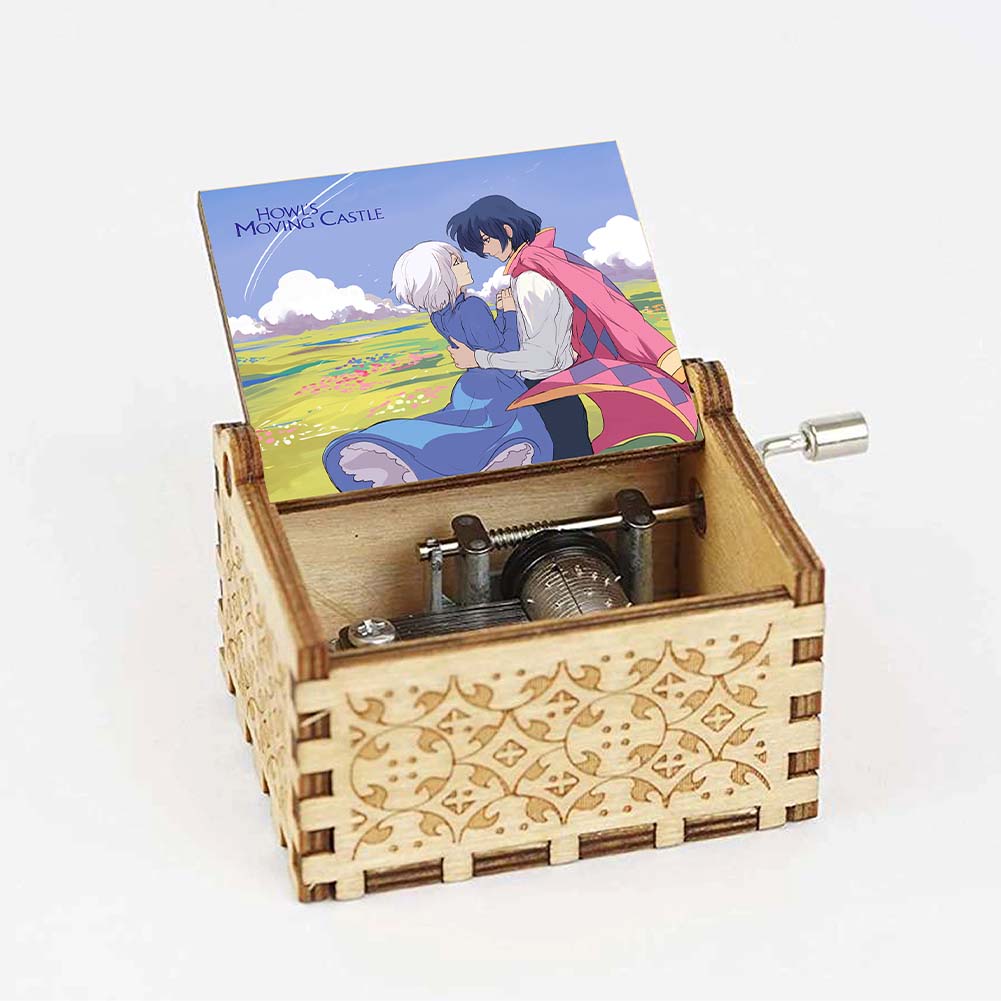 Anime Howl's Moving Castle Black Wooden Music Box Merry Go Round of Life Theme Fans Friends Mechanical Birthday Lovely Gifts
