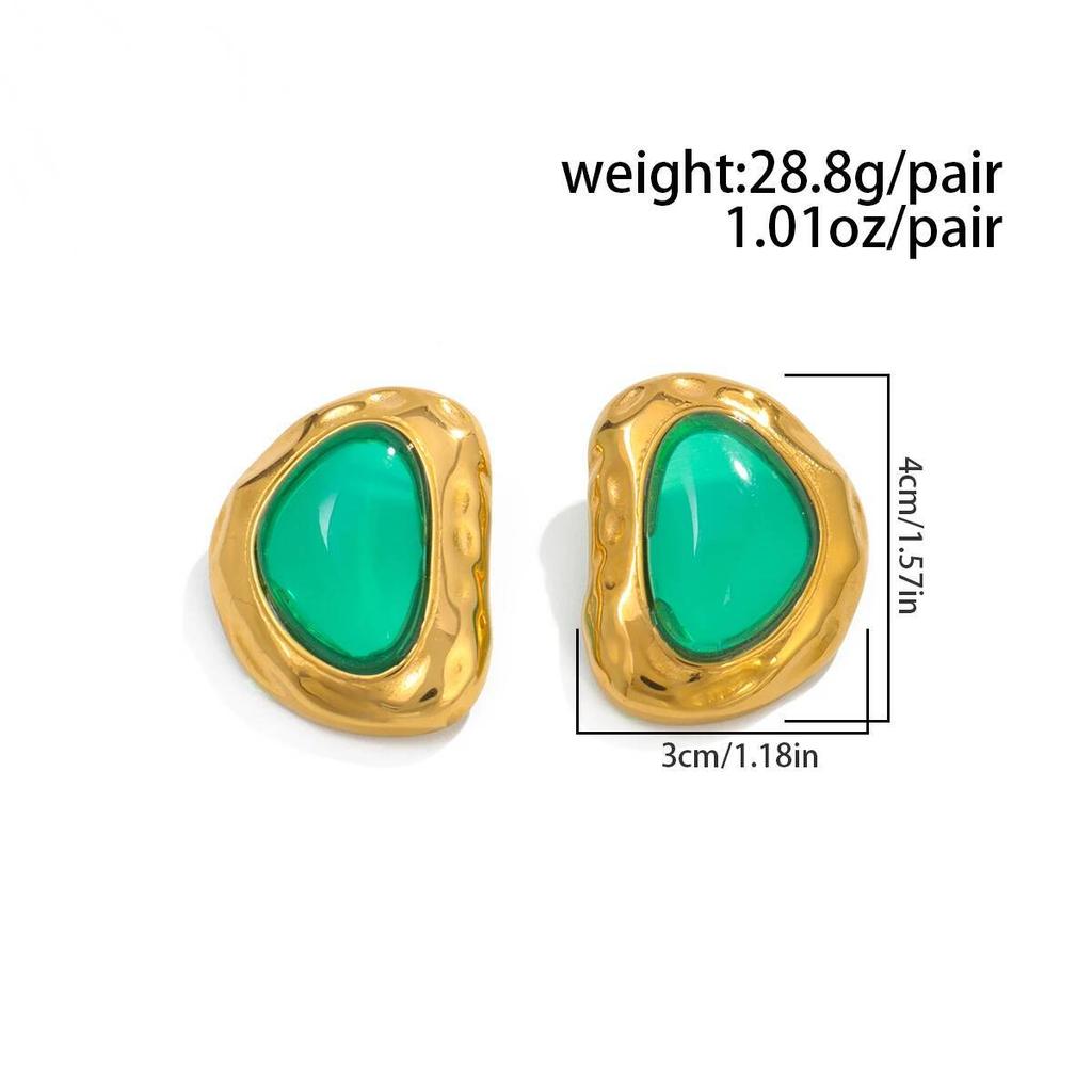 Salircon 2026 Vintage Big Triangle Resin Stainless Steel Stud Earrings Lady Classic 18K Gold Plated Piercing Earring Jewelry