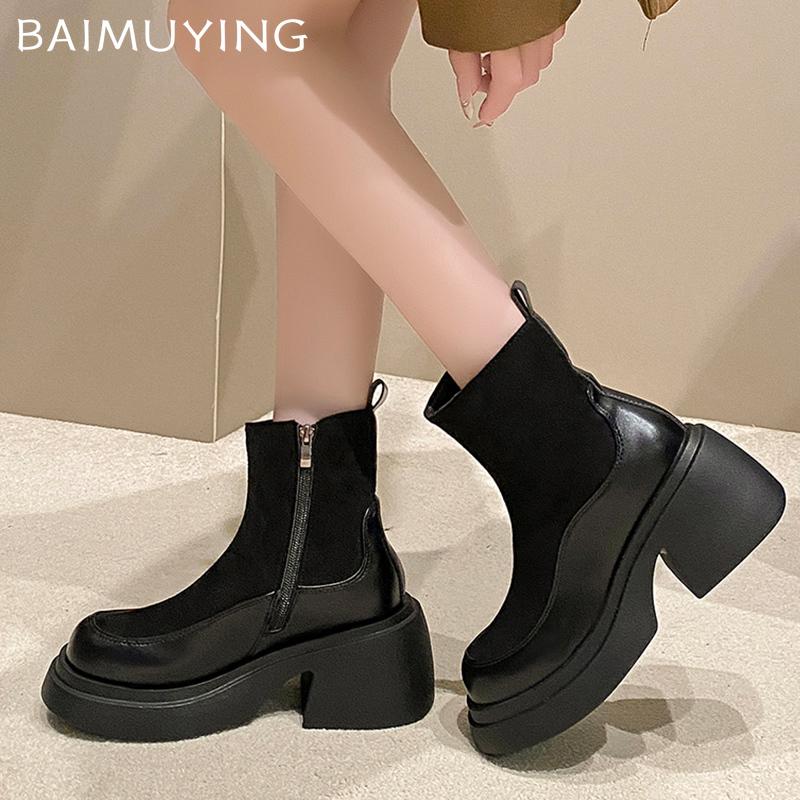 Winter Platform Women Ankle Boots Designer Suede Chunky High Heels Shoes Trend New Brand Goth Pumps Motorcycle Botas Mujer