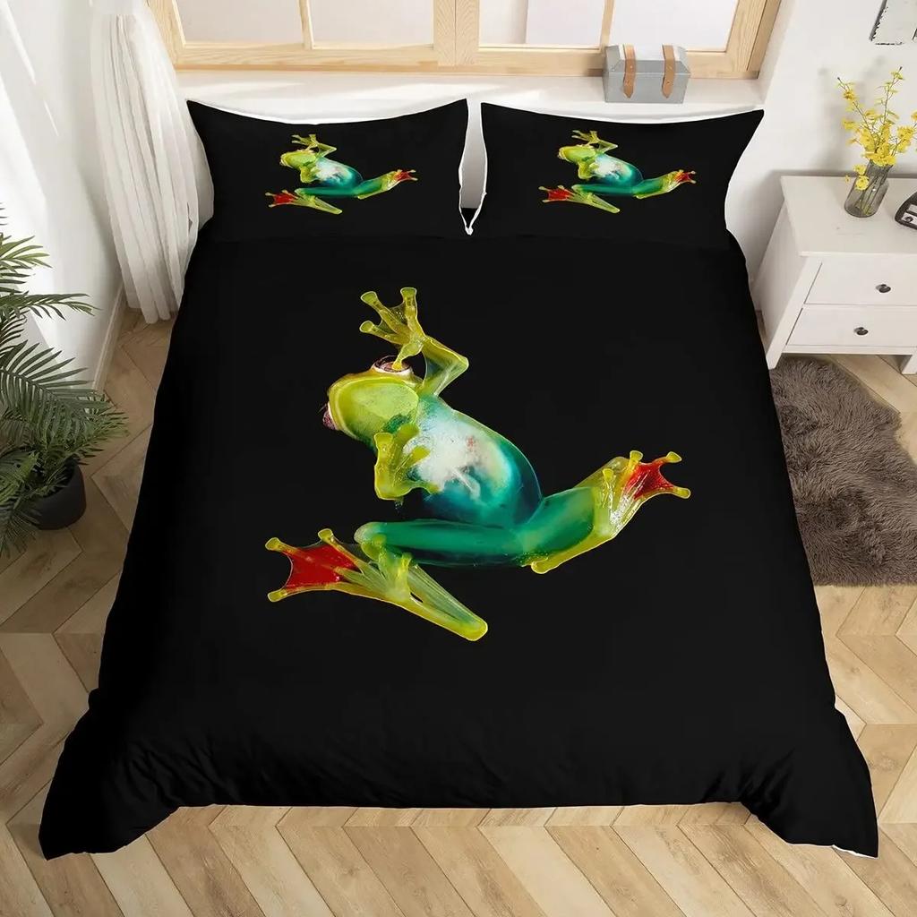 Green Tree Frog King Queen Full Duvet Cover Lovely Rain Trees Animal Bedding Set Wildlife Comforter Cover Polyester Quilt Cover