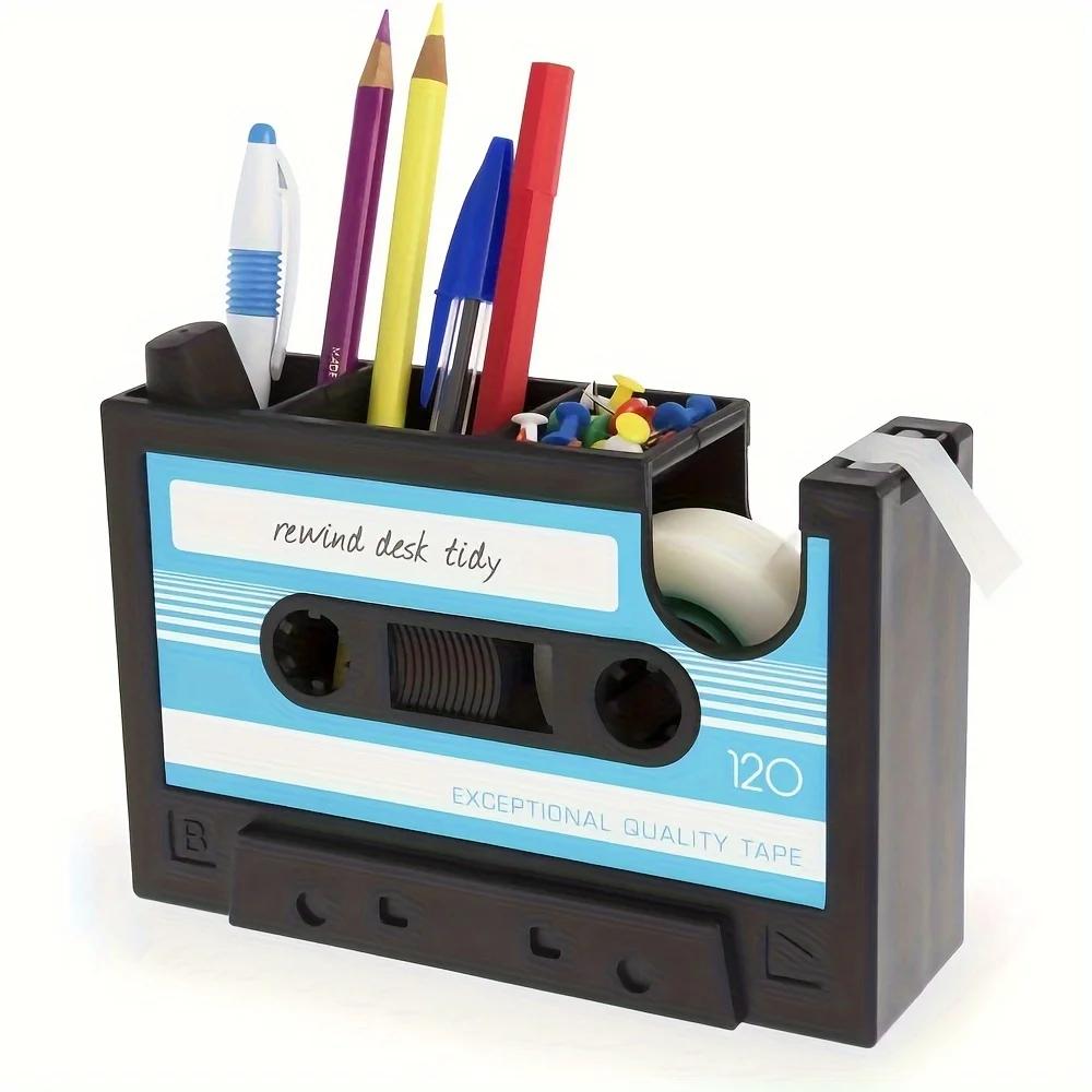 Retro Cassette Dispenser Pen Holder ABS Resin Desktop Storage Box Office Stationery Storage Box Desktop Decoration