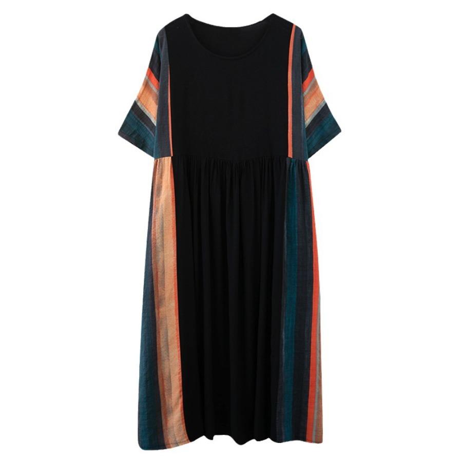 Хлопок лен плюс размер винтажные печатные платья осенняя одежда женщины повседневное свободное длинное летнее платье