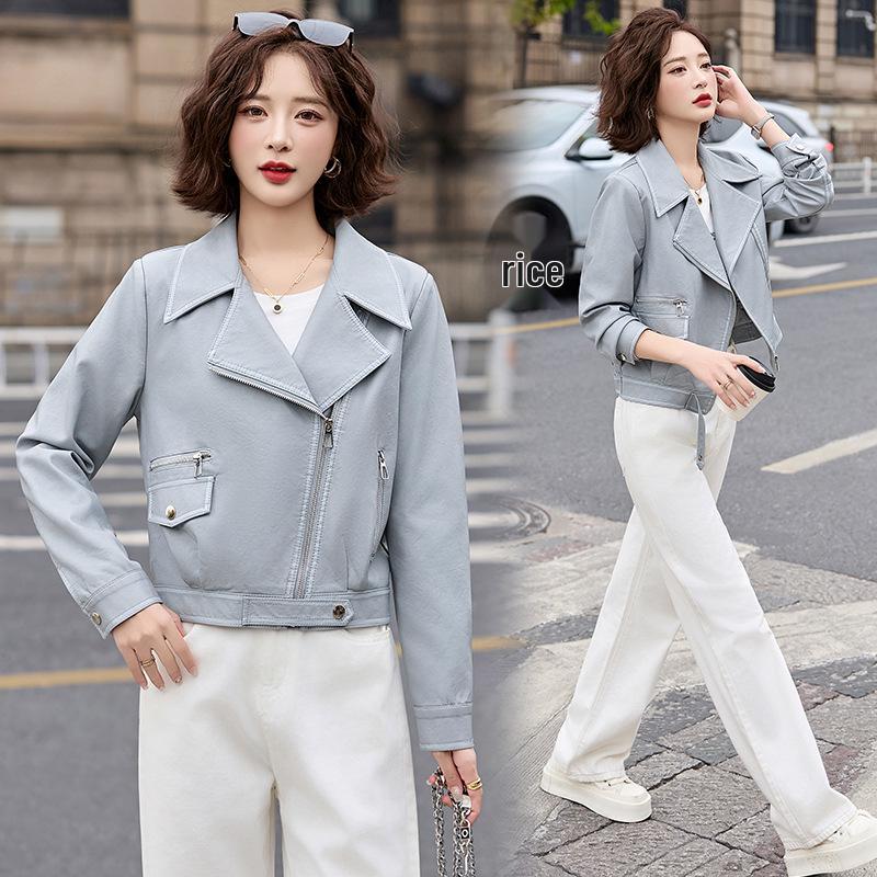 Женская приталенная корейская мотоциклетная кожаная куртка Весна 2025 - Модная, Молодящая Повседневная Верхняя одежда (ZH1176)