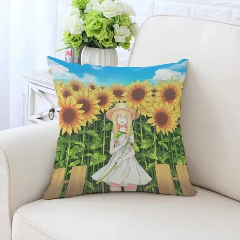 Роскошный домашний декор, наволочка для автомобиля, гостиной, дивана, чехол для подушки с рисунком подсолнуха и девушки