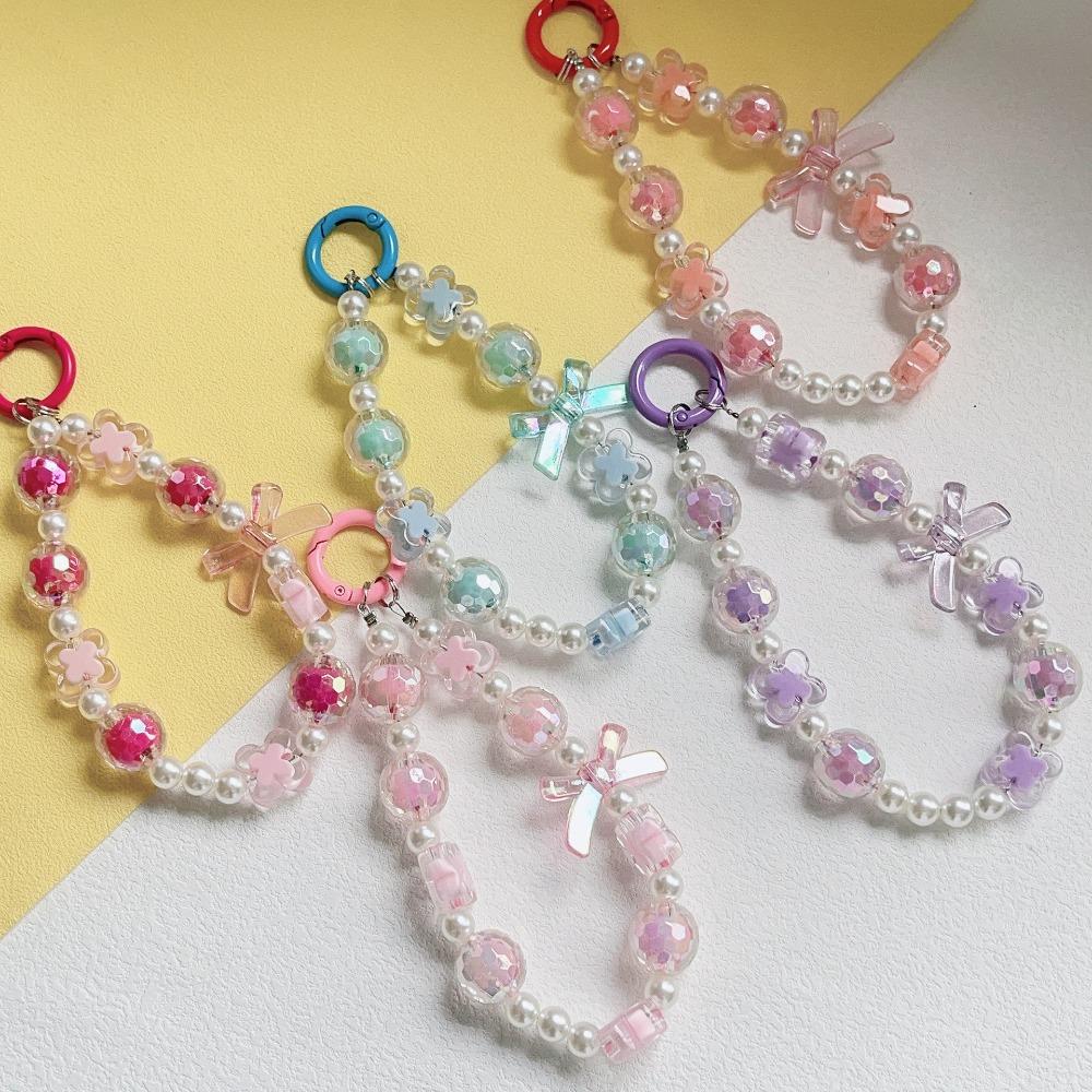Beaded Beaded Phone Strap Wrist Strap Mobile Phone Lanyard Lovely Bow Phone Chain  Jewelry Gift